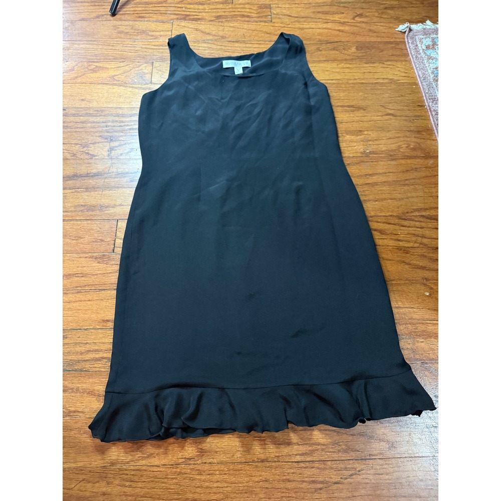 Valerie Stevens Collection Black 100% Silk Ruffle Hem Sleeveless Dress Womens 10
